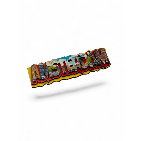 AMSTERDAM YAZI VE BASKILI AHŞAP MAGNET