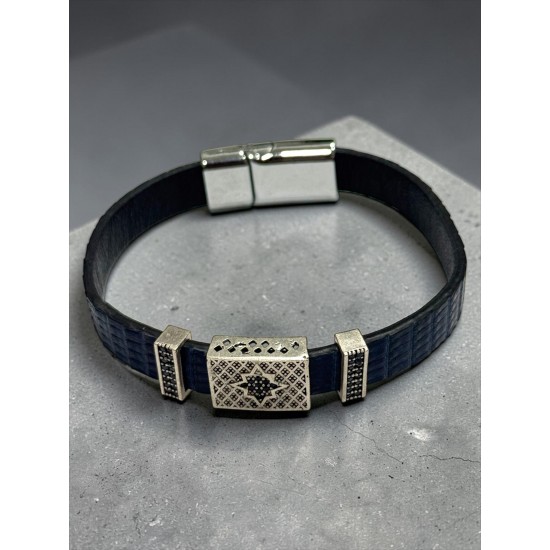 YILAN DERİSİ ZİRKON TAŞLI ERKEK DERİ BİLEKLİK