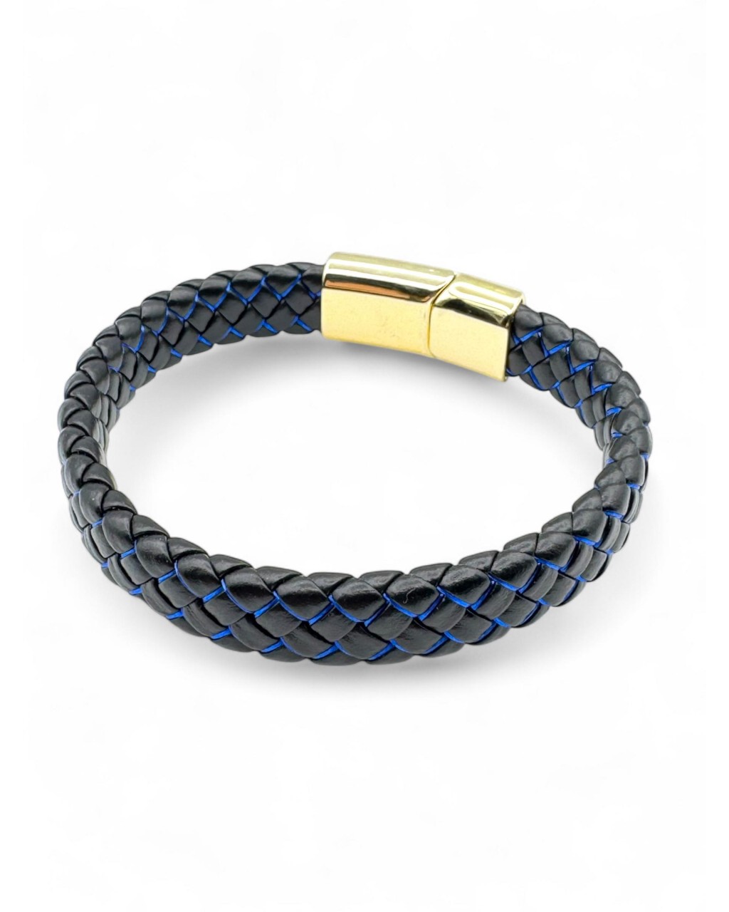 SARI KİLİT MAVİ ÇİZGİLİ DERİ BİLEKLİK