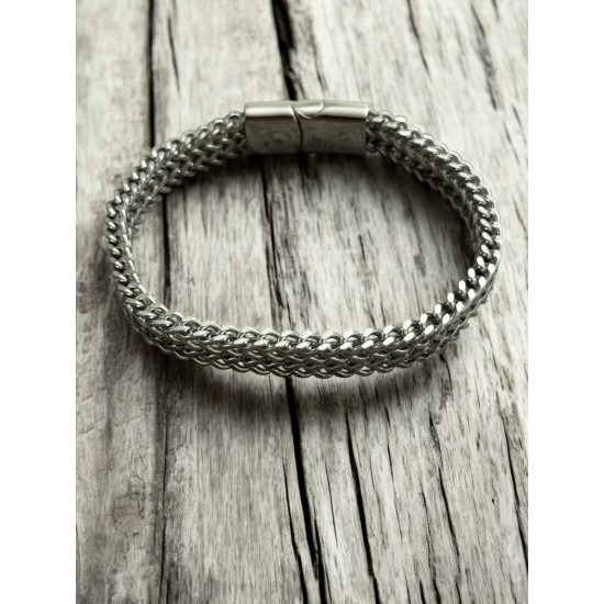 HASIR MODEL SİLVER RENK KALIN MANYETİK ÇELİK BİLEKLİK