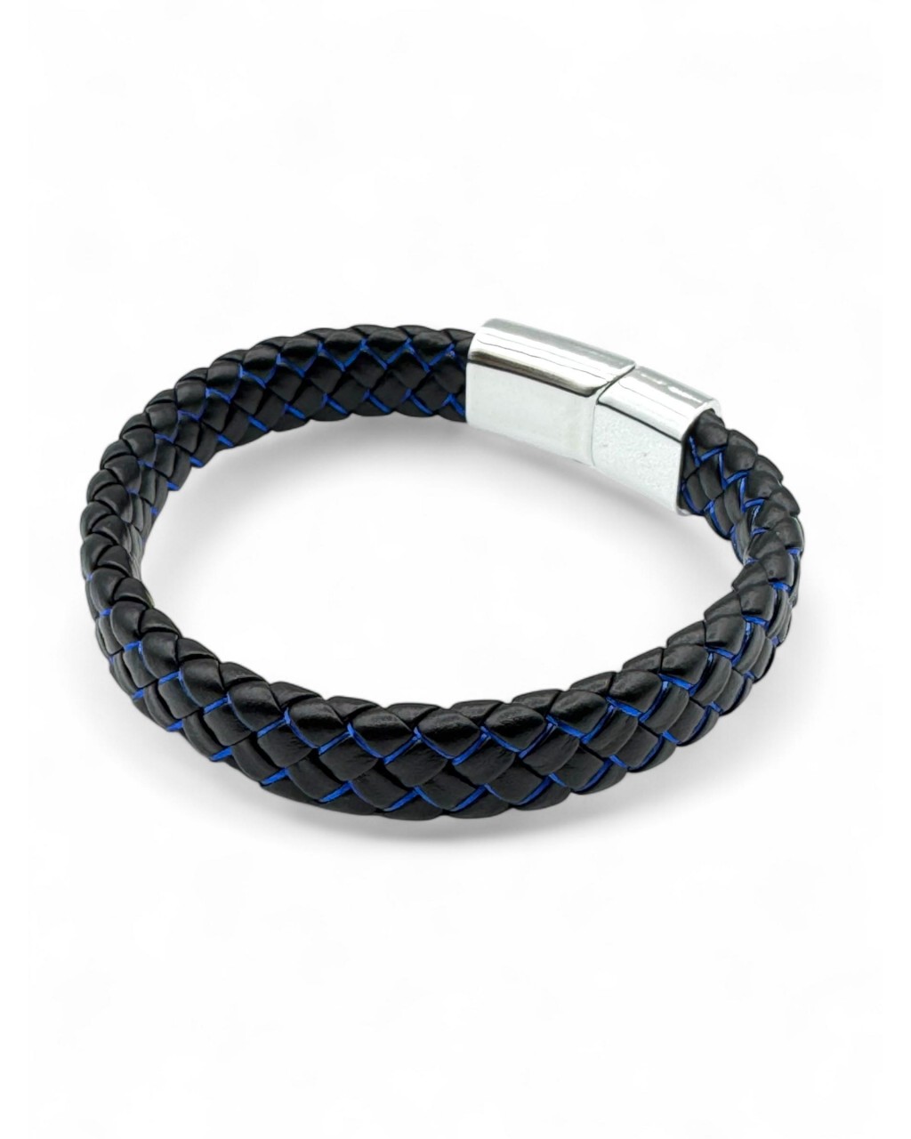 KROM KİLİT MAVİ ÇİZGİLİ DERİ BİLEKLİK