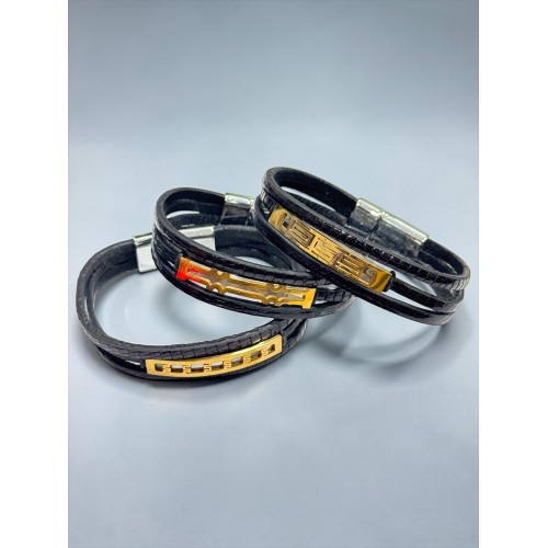 SİYAH ÜÇLÜ ÇELİK ERKEK YILAN DERİSİ BİLEKLİK