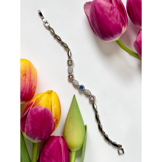 GÜMÜŞ RENK RENKLİ TAŞLI XUPING BİLEKLİK