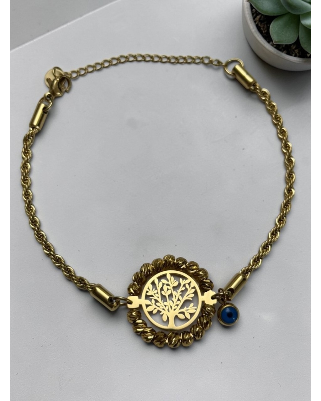 HAYAT AĞACI MODEL NAZARLI DORİKA BONCUK BURGU ZİNCİR ÇELİK BİLEKLİK