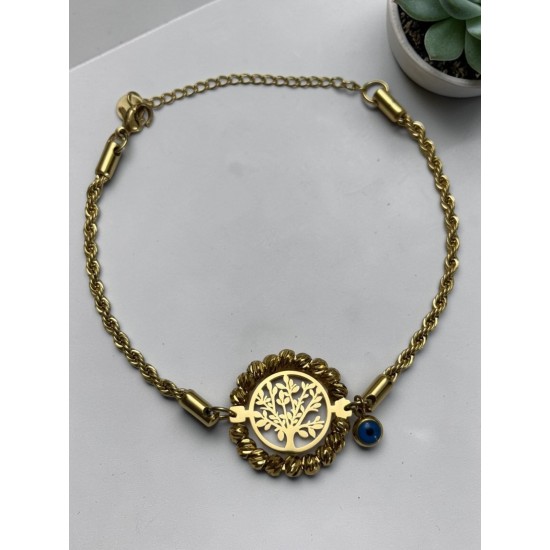 HAYAT AĞACI MODEL NAZARLI DORİKA BONCUK BURGU ZİNCİR ÇELİK BİLEKLİK