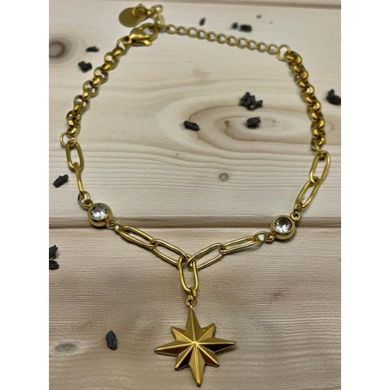 GOLD RENK GURMET ZİNCİR KUTUP YILDIZI MODEL ÇELİK BİLEKLİK
