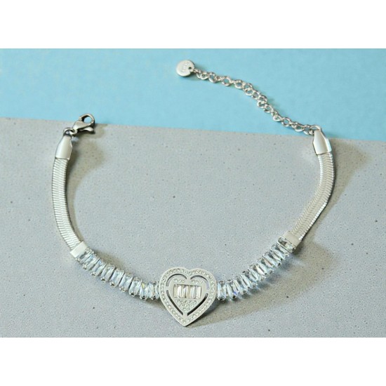 İTALYAN ZİNCİR VE TAŞLI KALP MODEL ÇELİK BİLEKLİK