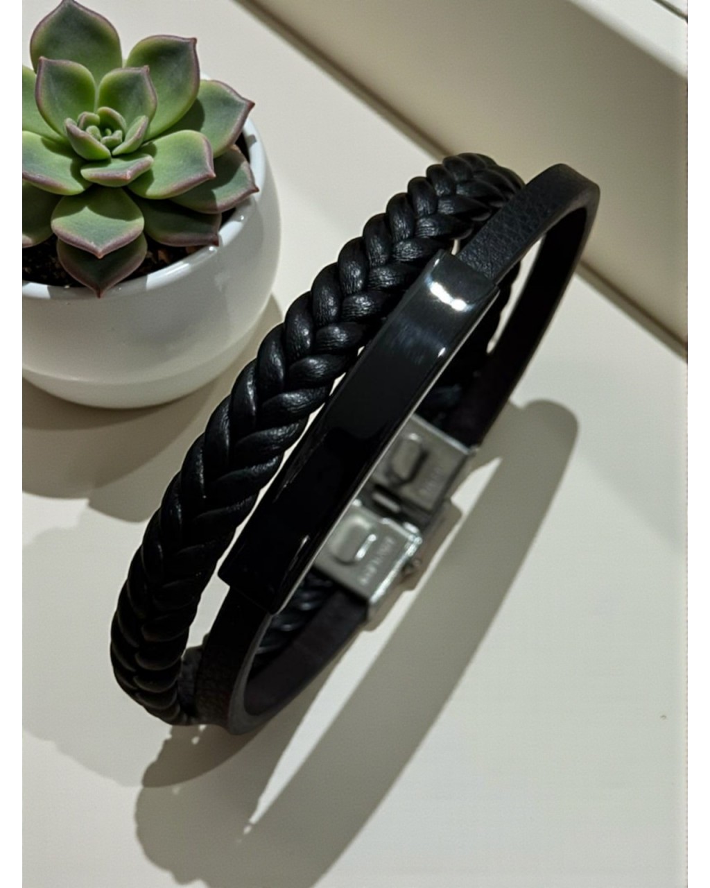 İKİLİ İSİM YAZMA SİYAH ÇELİK BİLEKLİK