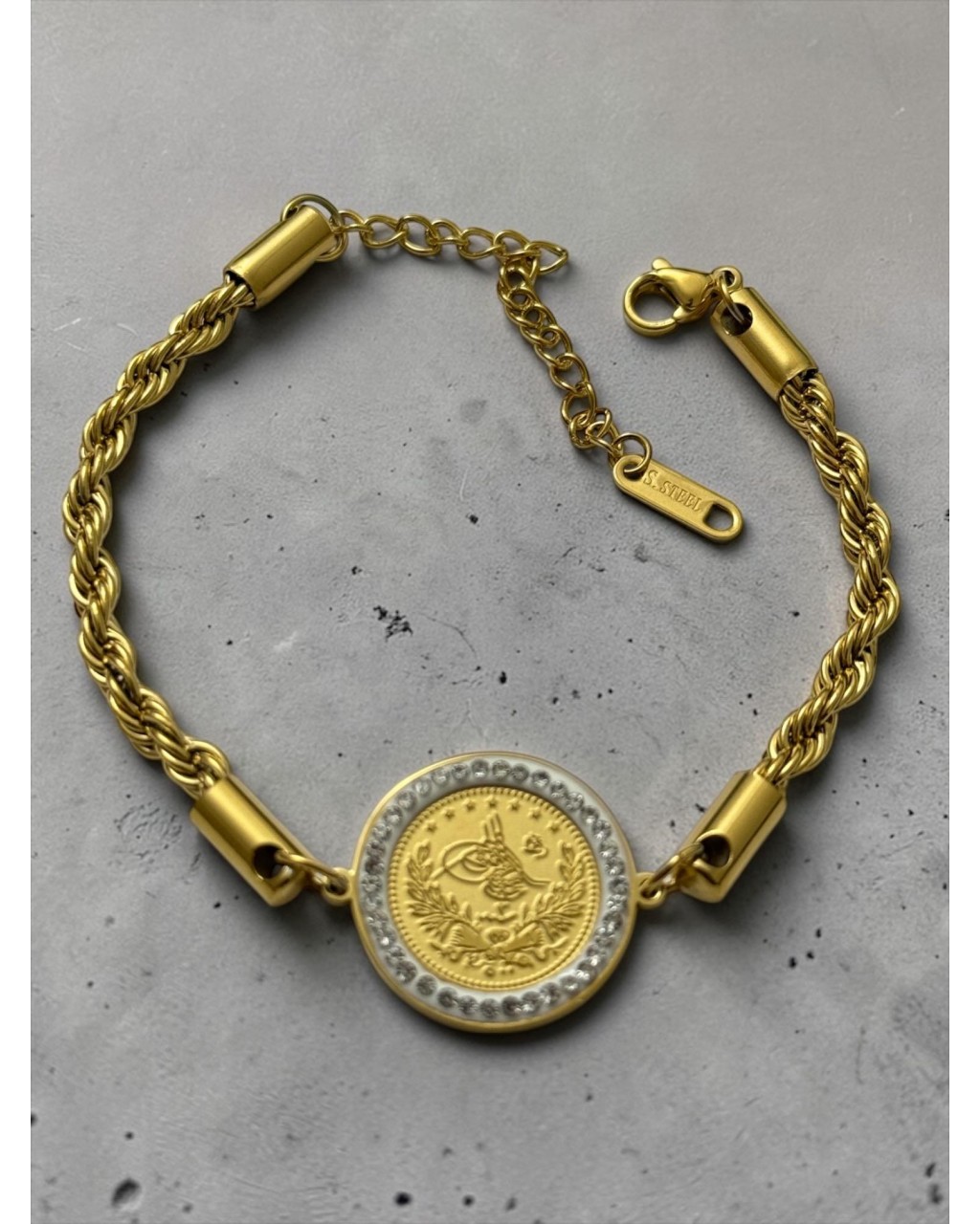 TAŞLI PARA DETAYLI BURGU MODEL ÇELİK BİLEKLİK