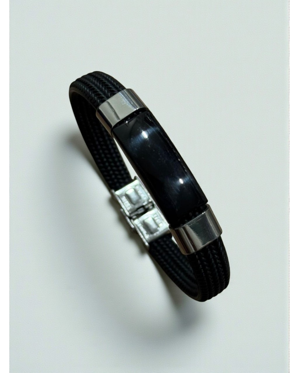 ÖRGÜ DESENLİ SİYAH ÇELİK BİLEKLİK