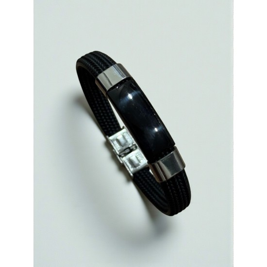 ÖRGÜ DESENLİ SİYAH ÇELİK BİLEKLİK