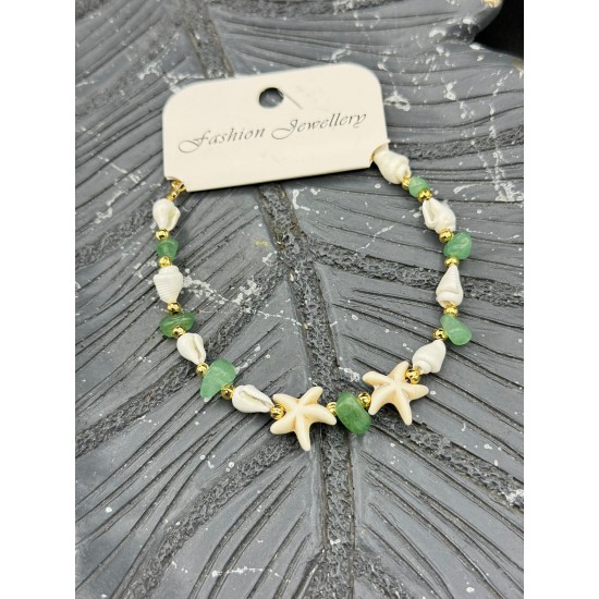 YEŞİM TAŞI ÇİFT YILDIZLI DENİZ KABUĞU BİLEKLİK
