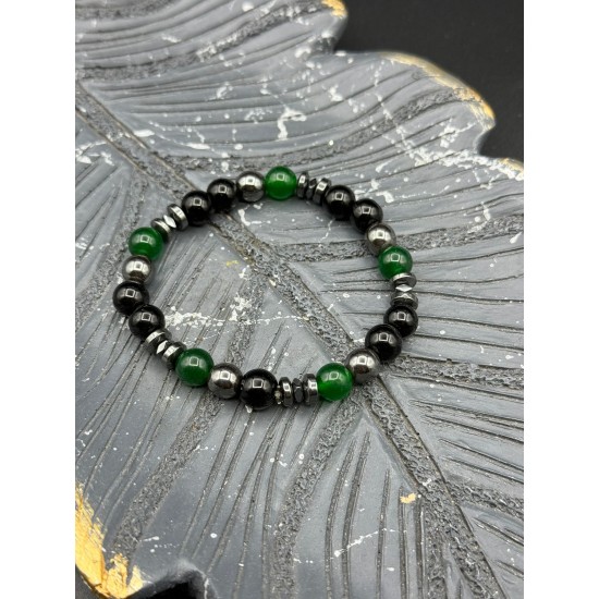 YEŞİM TAŞI HEMATİT ONİKS KARIŞIK MODEL MİSİNE BİLEKLİK