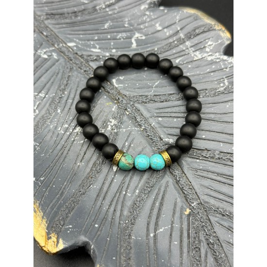 ORTASI TURKUAZ ONİKS TAŞI MİSİNE BİLEKLİK