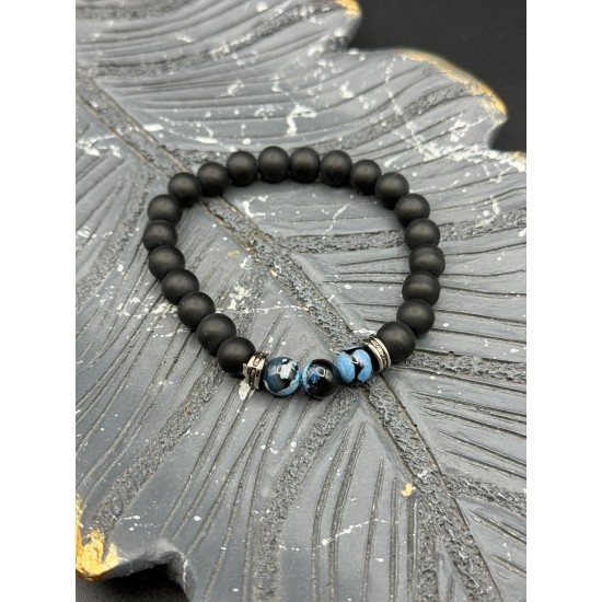 ORTASI SİYAH MAVİ AKİK ONİKS TAŞI MİSİNE BİLEKLİK