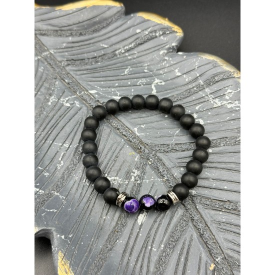 ORTASI SİYAH MOR AKİK ONİKS TAŞI MİSİNE BİLEKLİK
