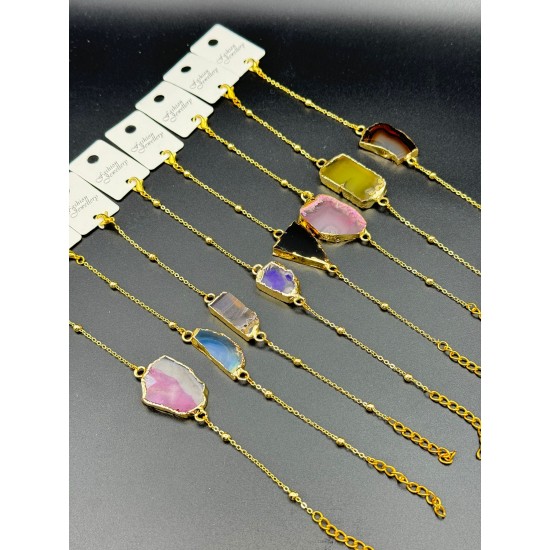 KRİSTAL KESİM AKİK GOLD RENK TOP ZİNCİR BİLEKLİK