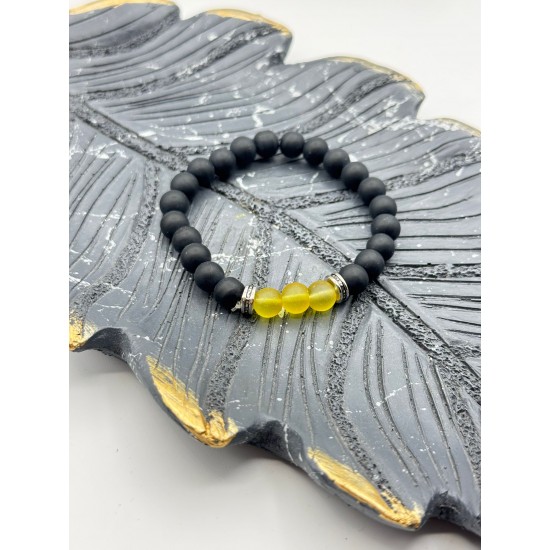 ORTASI SARI MAT BONCUK ONİKS TAŞI MİSİNE BİLEKLİK