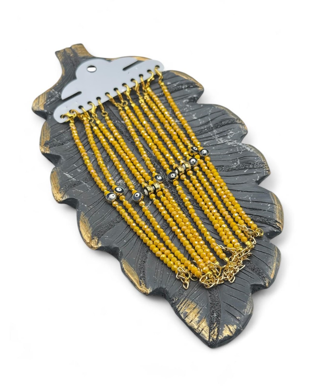 12 ADET SARI RENK NAZARLI KRİSTAL MODEL BİLEKLİK