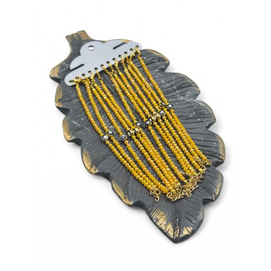 12 ADET SARI RENK NAZARLI KRİSTAL MODEL BİLEKLİK