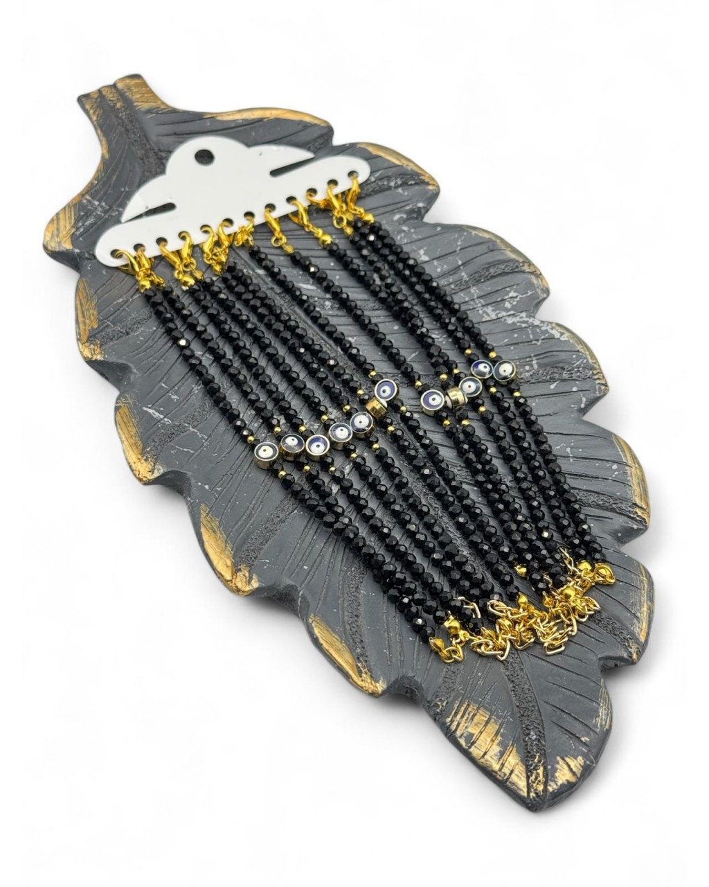 12 ADET SİYAH RENK NAZARLI KRİSTAL MODEL BİLEKLİK