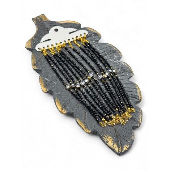 12 ADET SİYAH RENK NAZARLI KRİSTAL MODEL BİLEKLİK