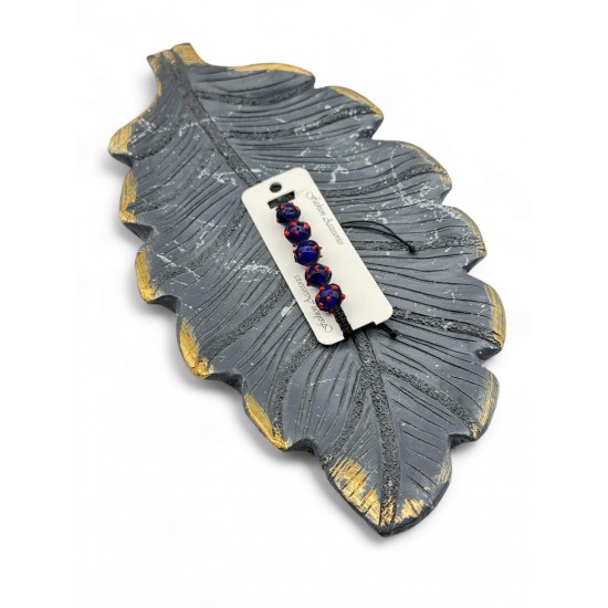 10MM KIRMIZI NOKTALI MAVİ CAM BONCUK MAKROME BİLEKLİK