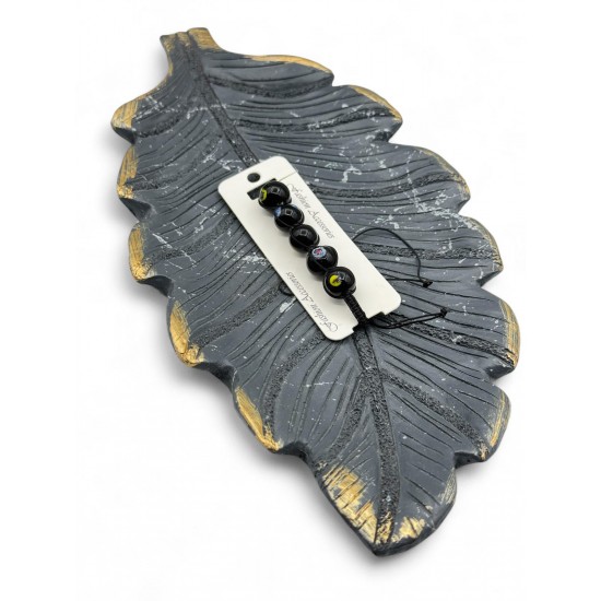 10MM DESENLİ SİYAH CAM BONCUK MAKROME BİLEKLİK