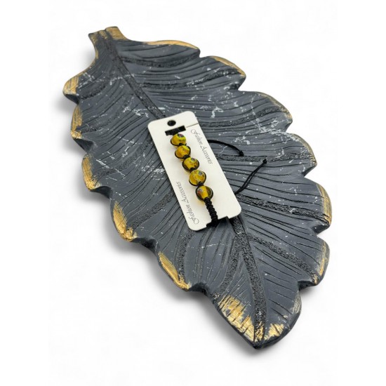 10MM DESENLİ SARI CAM BONCUK MAKROME BİLEKLİK