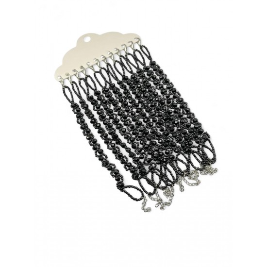 12 ADET SİYAH RENK KRİSTAL VE KUM BONCUK MODEL BİLEKLİK