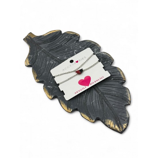 KIRMIZI-SİYAH RENK MIKNATISLI KALP MODEL KARTLI SEVGİLİ BİLEKLİĞİ