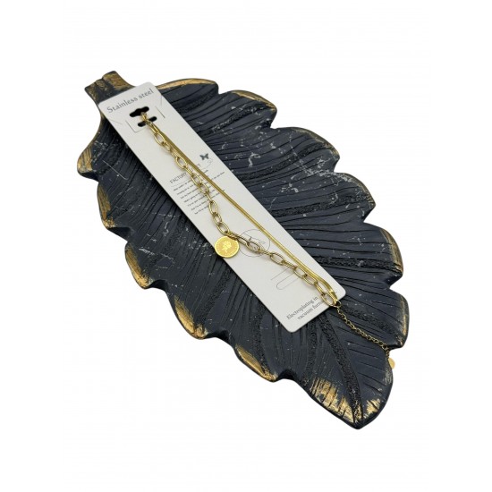 İKİLİ İTALYAN VE GEÇMELİ ZİNCİR GOLD RENK ÇELİK BİLEKLİK