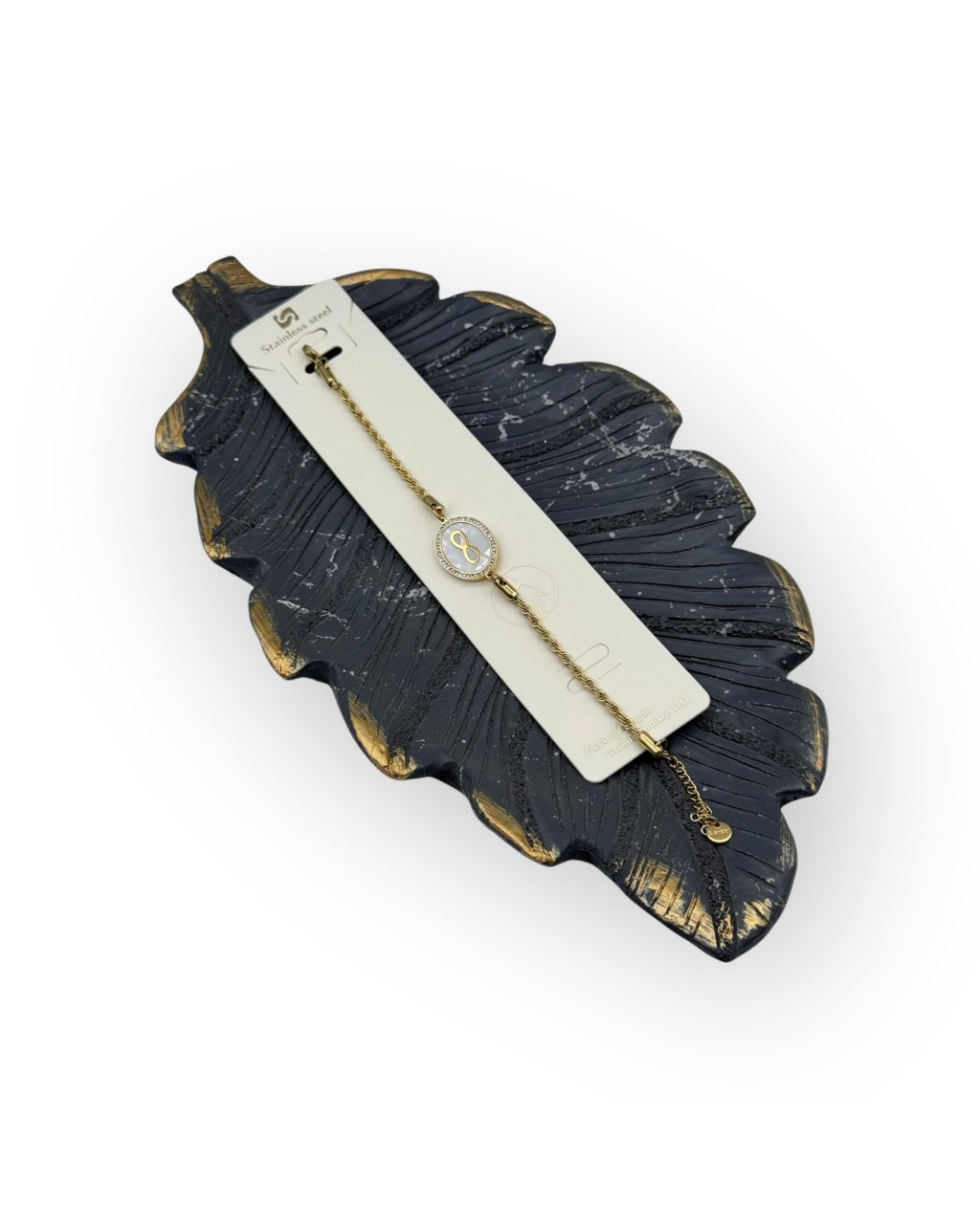 ZİRKON TAŞ SEDEFLİ SONSUZLUK SİMGESİ BURGU ZİNCİR GOLD RENK ÇELİK BİLEKLİK