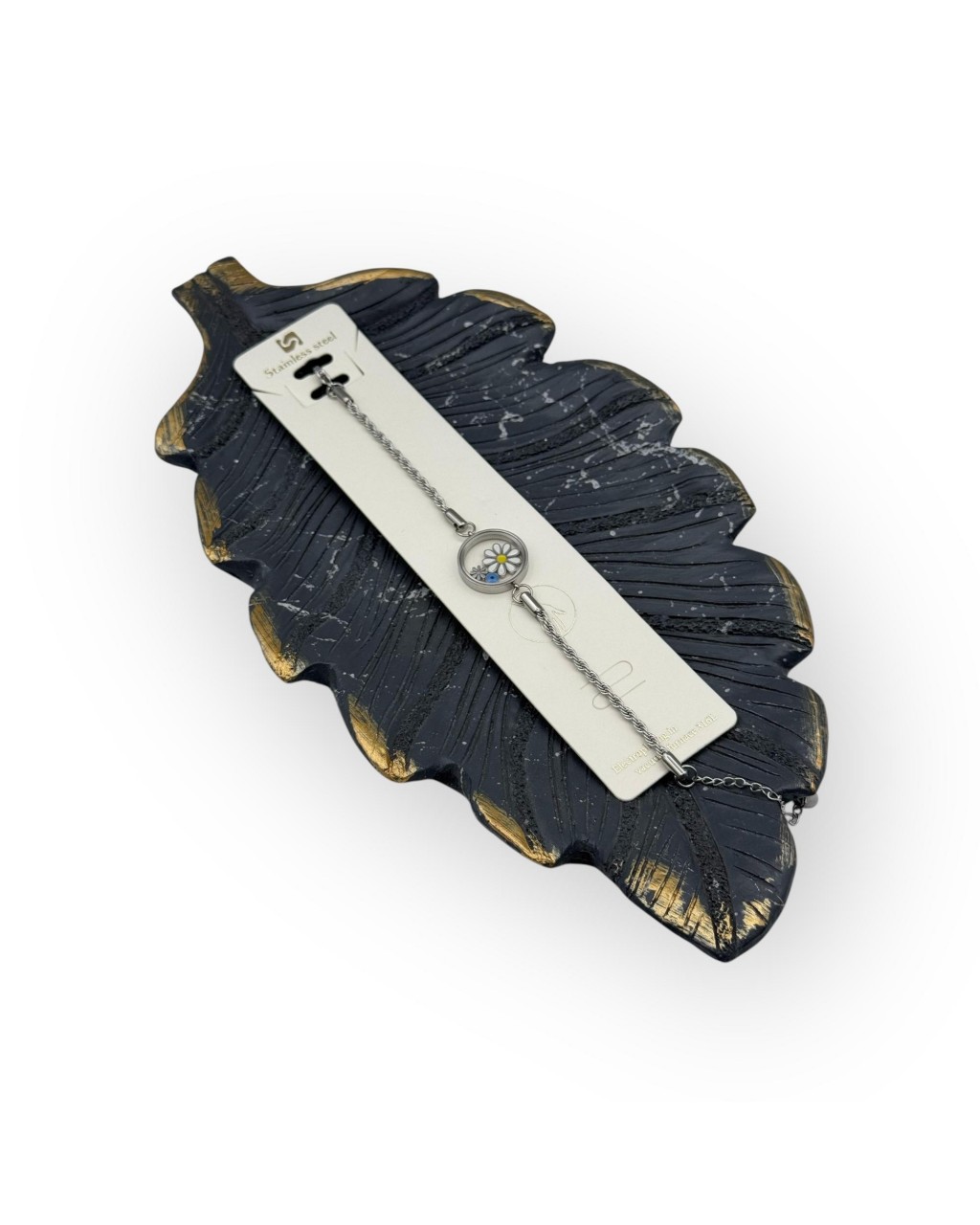 YUVARLAK CAM PAPATYA DETAYLI BURGU ZİNCİR SİLVER RENK ÇELİK BİLEKLİK