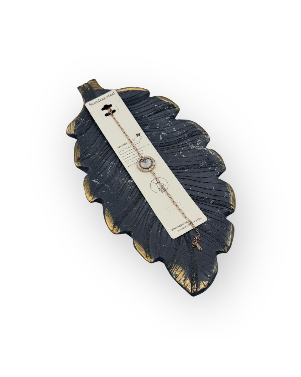 ZİRKON TAŞ YUVARLAK SEDEFLİ MODEL GEÇMELİ ZİNCİR ROSE GOLD ÇELİK BİLEKLİK