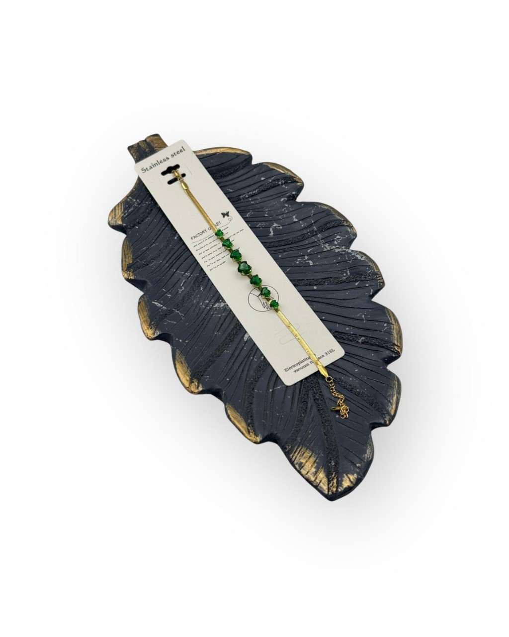 YEŞİL ZİRKON ÇOKLU KALP MODEL İTALYAN ZİNCİR GOLD RENK ÇELİK BİLEKLİK