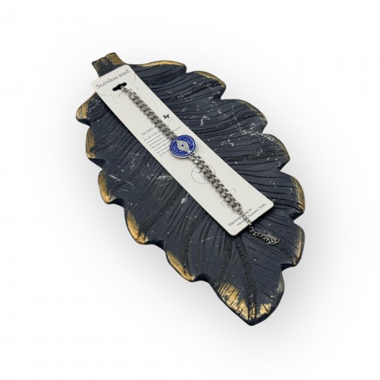 ORTASI ZİRKON TAŞ GÖZ MODEL GURMET ZİNCİR SİLVER RENK ÇELİK BİLEKLİK