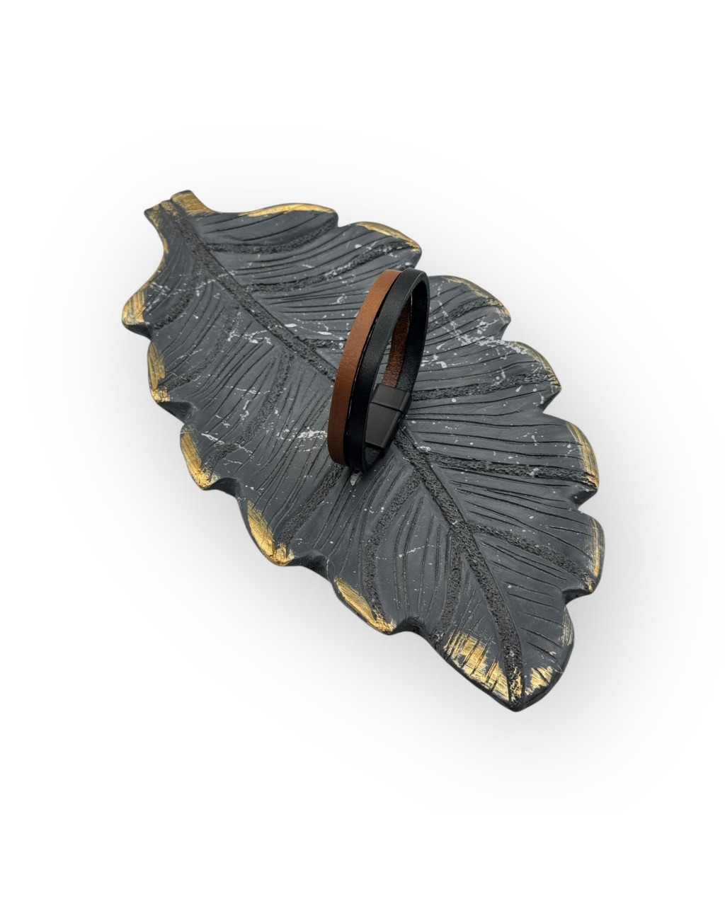 KAHVE-SİYAH DÜZ MODEL MANYETİK DERİ BİLEKLİK