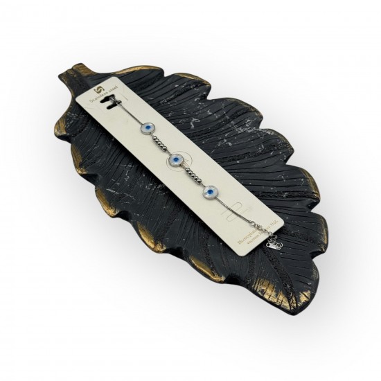 SİLVER RENK ÜÇLÜ SEDEFLİ NAZAR MODEL ÇELİK BİLEKLİK