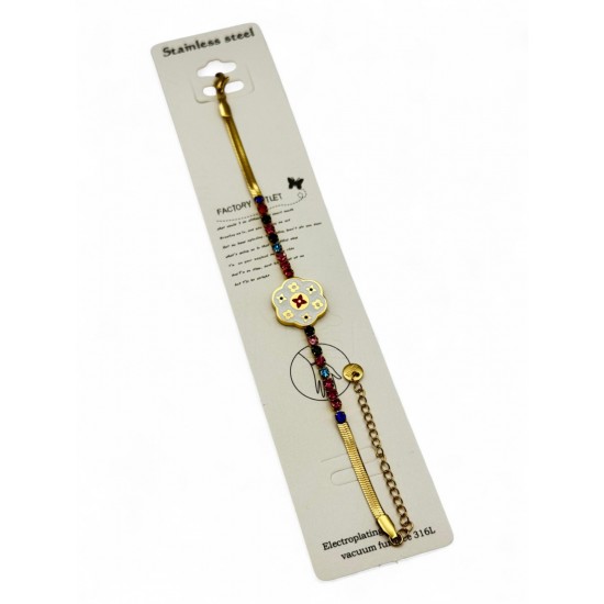 İTALYAN VE RENKLİ TAŞ ZİNCİR GOLD RENK ÇİÇEK ÇELİK BİLEKLİK