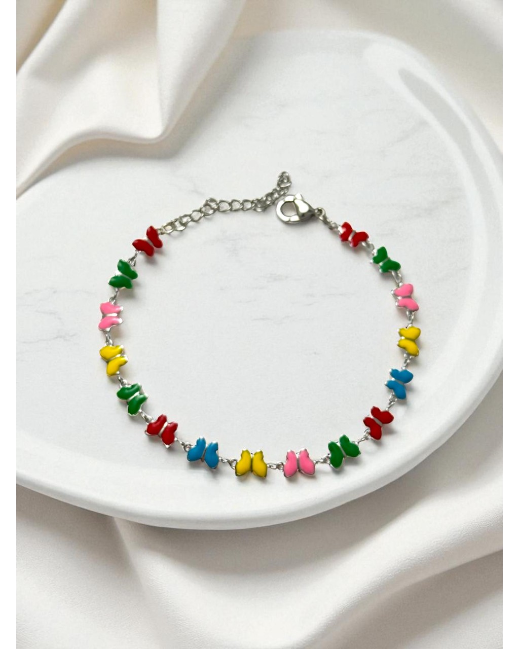 SİLVER RENK RENKLİ MİNİ KELEBEK ÇELİK BİLEKLİK