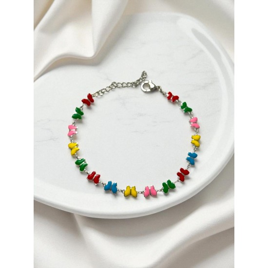 SİLVER RENK RENKLİ MİNİ KELEBEK ÇELİK BİLEKLİK