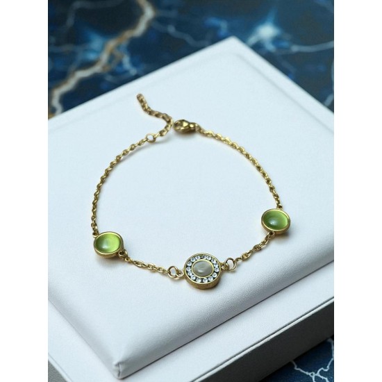 GOLD RENK YEŞİL KEDİ GÖZÜ MODEL ÇELİK BİLEKLİK