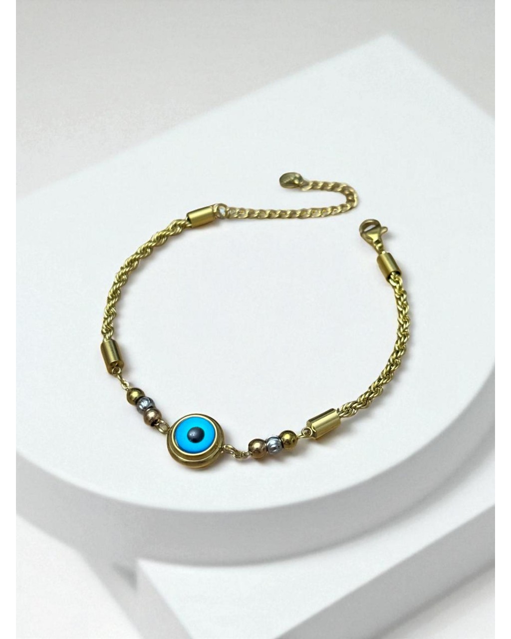 GOLD RENK NAZAR MODEL BURGU ZİNCİR ÇELİK BİLEKLİK