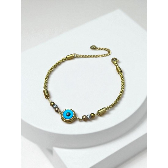 GOLD RENK NAZAR MODEL BURGU ZİNCİR ÇELİK BİLEKLİK