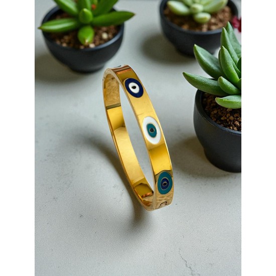 GOLD RENK NAZAR MODEL ÇELİK KELEPÇE BİLEKLİK