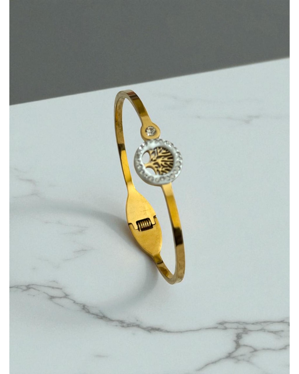 GOLD RENK ZİRKON TAŞ KÜÇÜK HAYAT AĞACI MODEL ÇELİK KELEPÇE BİLEKLİK