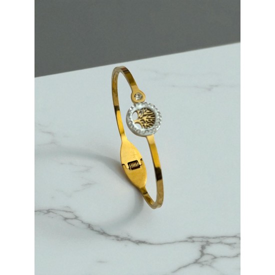 GOLD RENK ZİRKON TAŞ KÜÇÜK HAYAT AĞACI MODEL ÇELİK KELEPÇE BİLEKLİK