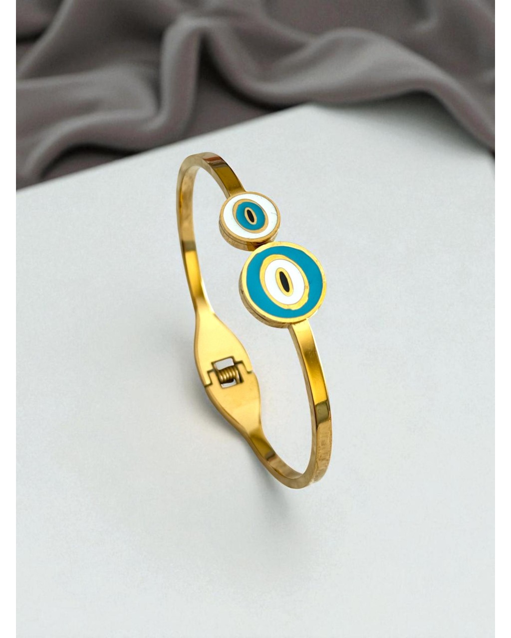 GOLD RENK İKİLİ NAZAR MODEL ÇELİK KELEPÇE BİLEKLİK