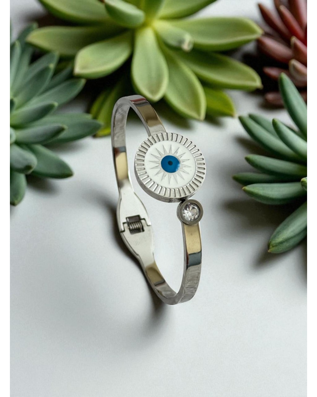 SİLVER RENK GÜNEŞ GÖZ MODEL ÇELİK KELEPÇE BİLEKLİK